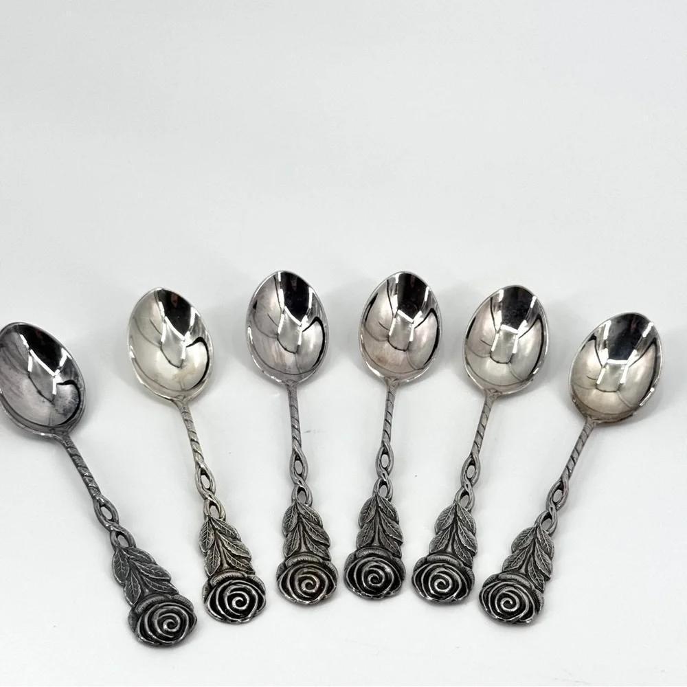 VTG Swedish Moccaskedar Demitasse Silverplate Spoons Set-of-6 - Picture 2 of 7